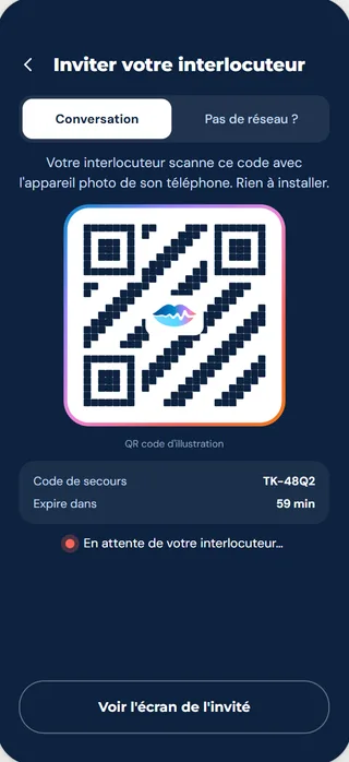Écran Inviter : QR code à scanner